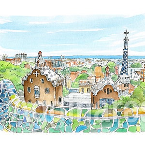 Barcelona Spain / Europe / travel fine art print from an original watercolor painting / Handmade souvenir / Travel gift