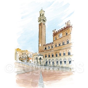 Siena Italy / Europe / travel fine art print from an original watercolor painting / Handmade souvenir / Travel gift