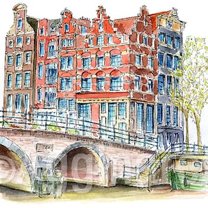 Amsterdam The Netherlands Holland / Europe / travel fine art print from an original watercolor painting / Handmade souvenir / Travel gift