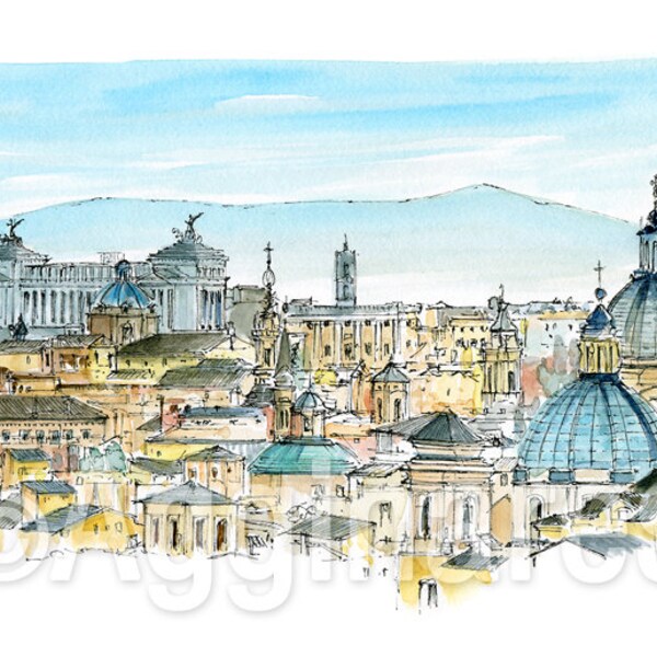 Rome Italy / Europe / travel fine art print from an original watercolor painting / Handmade souvenir / Travel gift