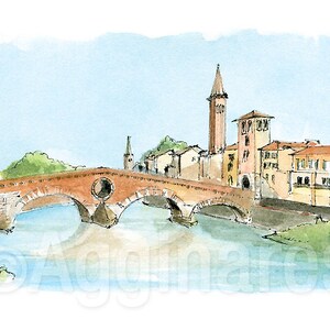 Verona Italy / Europe / travel fine art print from an original watercolor painting / Handmade souvenir / Travel gift