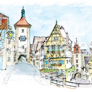 Rothenburg Germany / Europe / travel fine art print from an original watercolor painting / Handmade souvenir / Travel gift