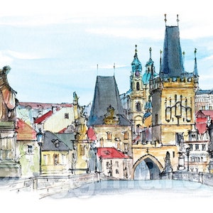 Prague Czech Republic Charles Bridge / Europe / travel fine art print from an original watercolor painting / Handmade souvenir / Travel gift