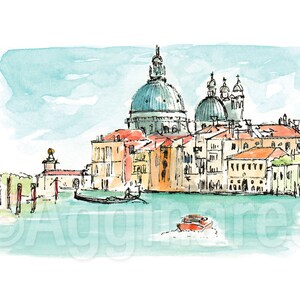 Venetië Italië / Europa / reizen fine art print van een origineel aquarel schilderij / Handgemaakt souvenir / Reiscadeau afbeelding 3