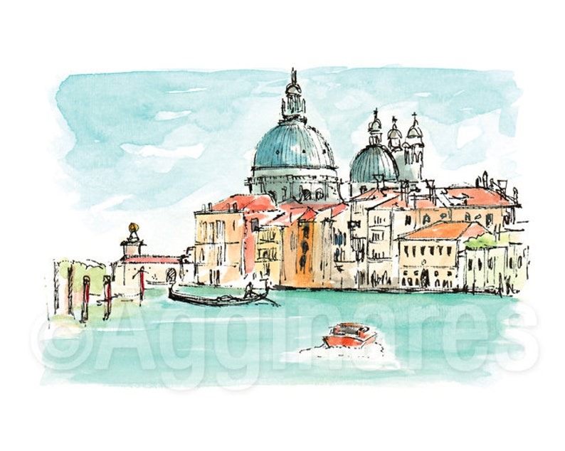 Venetië Italië / Europa / reizen fine art print van een origineel aquarel schilderij / Handgemaakt souvenir / Reiscadeau afbeelding 3