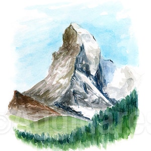 Cervin Zermatt Suisse Suisse / Europe / Impression d'art de voyage à partir d'une aquarelle originale / Souvenir fait main / Cadeau de voyage