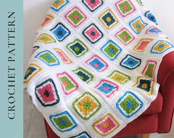 Granny Square Blanket Crochet Pattern, Modern Crochet Afghan, Flower Blanket Pattern, Baby Afghan Crochet pattern, Crochet Throw Blanket