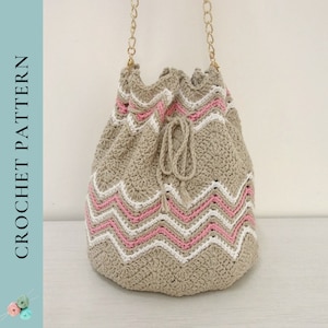 Chevron Bucket Bag Crochet Pattern, Crochet Drawstring Bag Pattern, Crochet Handbag, PDF Digital Download