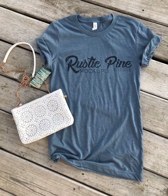 Bella Canvas 3001 Heather Slate Unisex T Shirt Mockup T Shirt Etsy