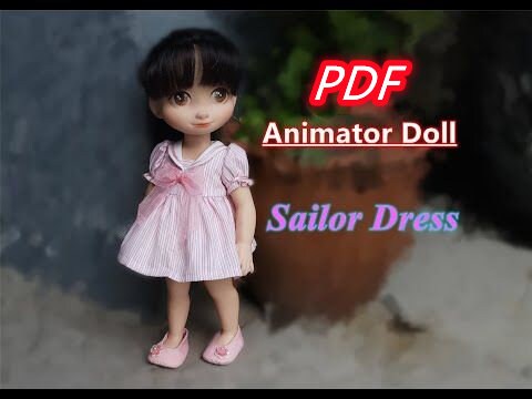 Pdf sewing patterns for 16" Animator Dolls : Sailor dress A06  (video tutorial link in description)