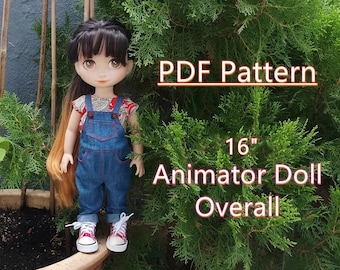 Pdf sewing patterns for 16&quot; Animator Dolls : Overall A04  (video tutorial link in description)