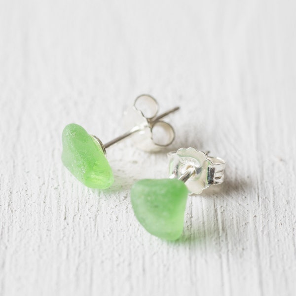 green seaglass studs