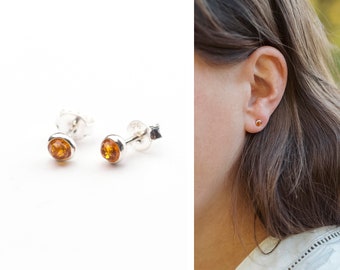 Ensemble de boucles d'oreilles clous en ambre, argent 925