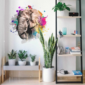 Watercolor Elephant Wall Decal, Removable Safari Animals Wall Sticker for Kid Room