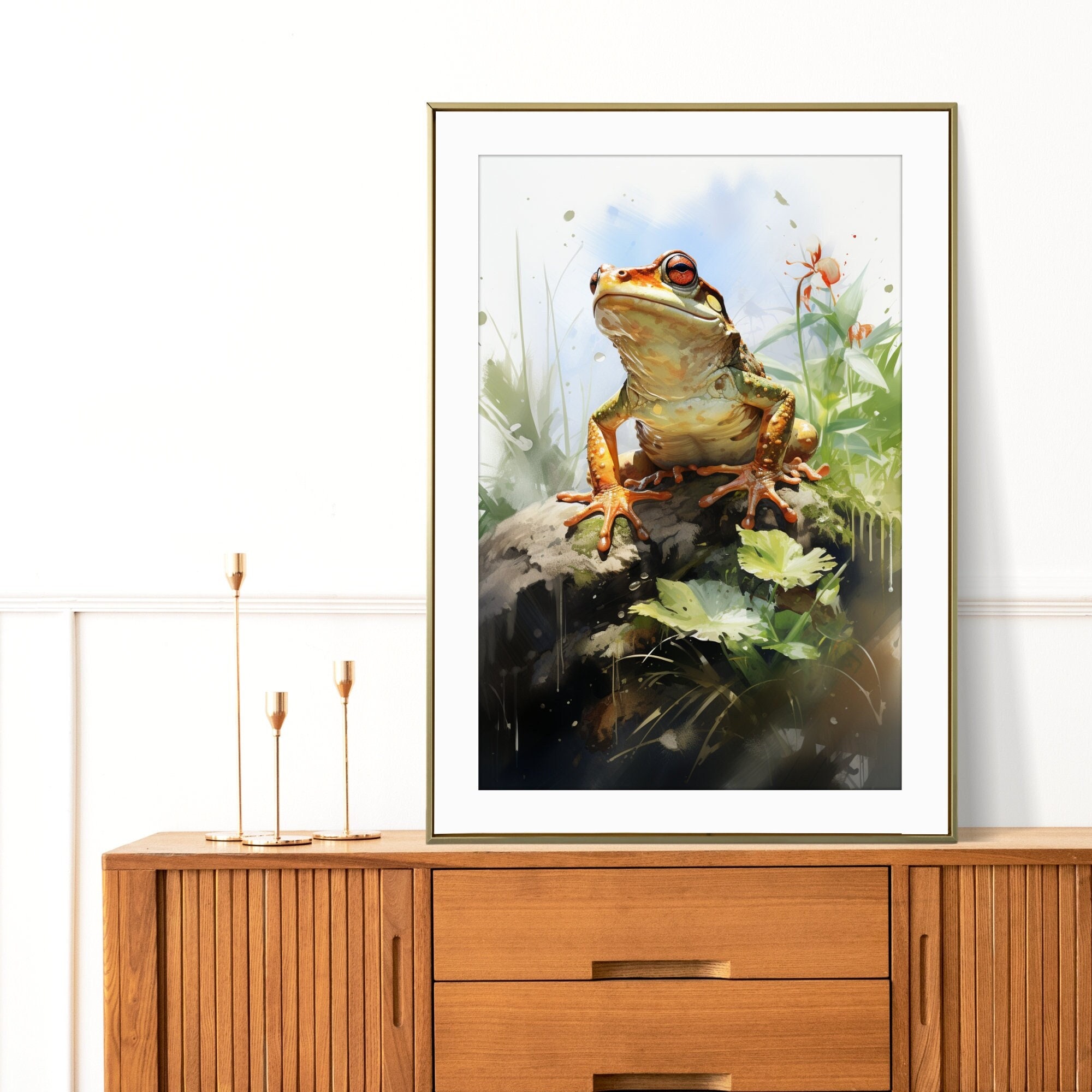 Watercolor Frog in the Forest Print, Frog Painting, Animal Poster for Home