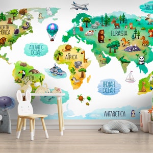 Fond d’écran pour enfants « Carte du monde avec des animaux »