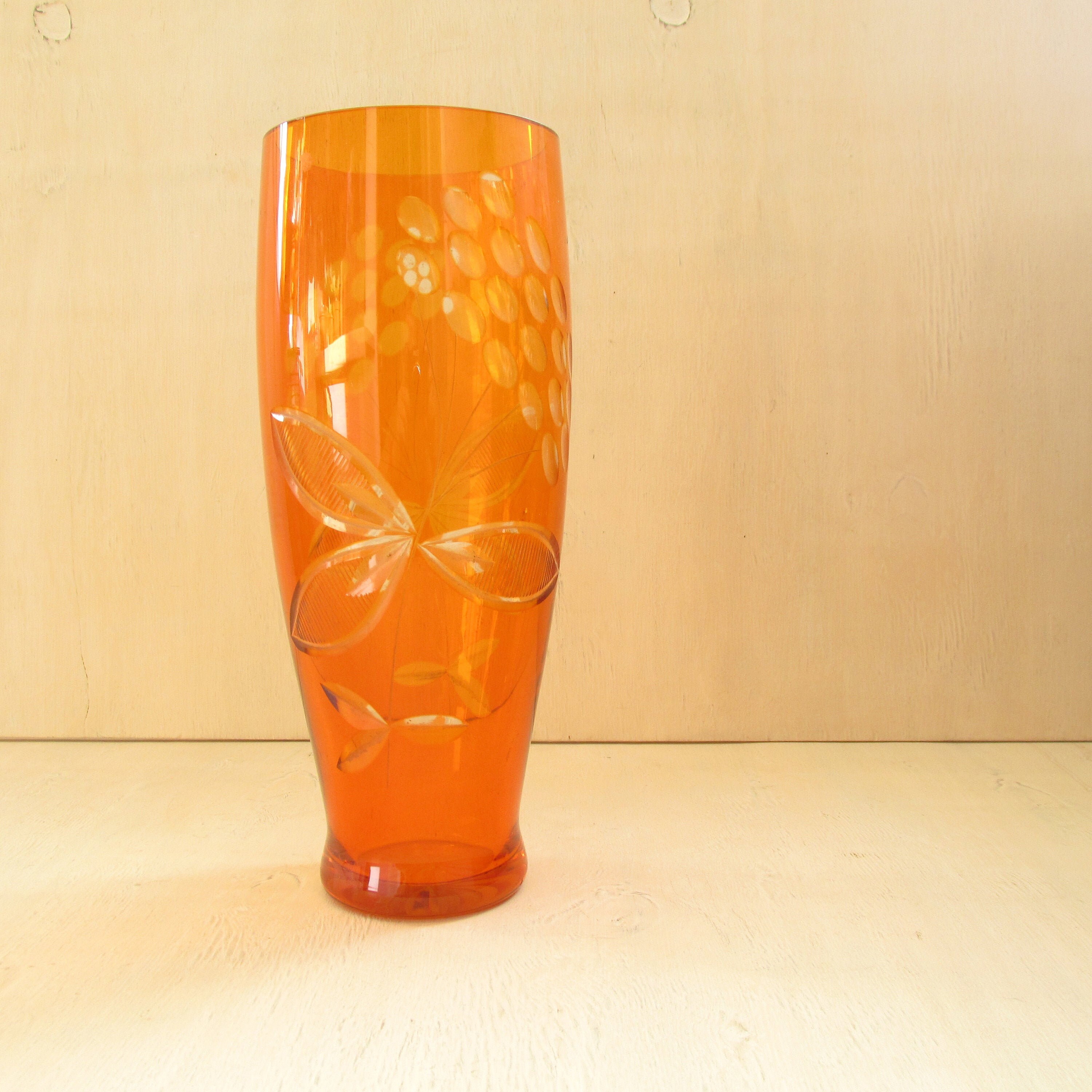 Floor vase Heavy Glass Crystal Red Orange Soviet Retro Etsy