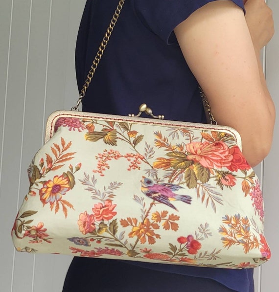Spring Floral Print Large Size Shoulder Bag or Clutch Bag With 25cm Metal Frame Kiss Lock Clasp. Handmade. Etsy