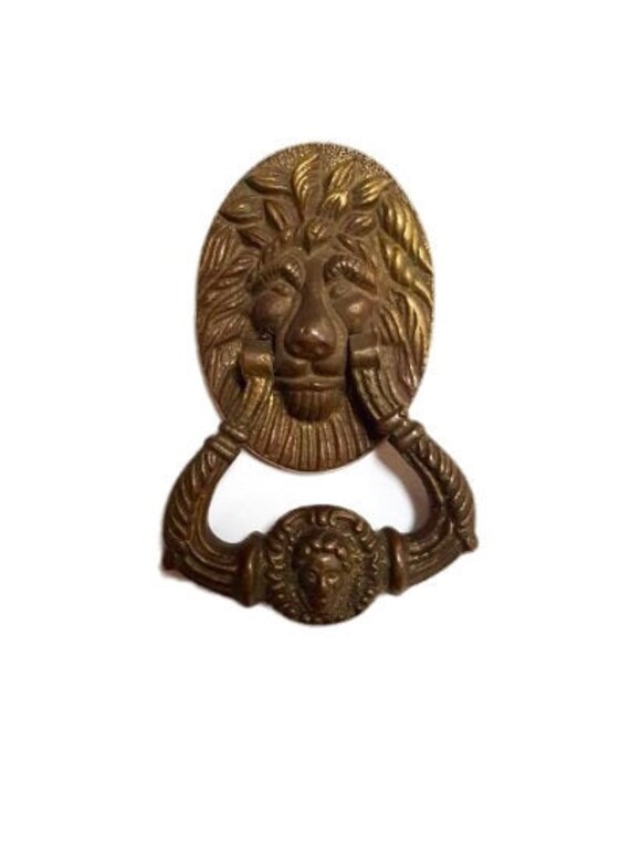 Large Antique Brass Lion Head Door Knocker Vintage Large Etsy