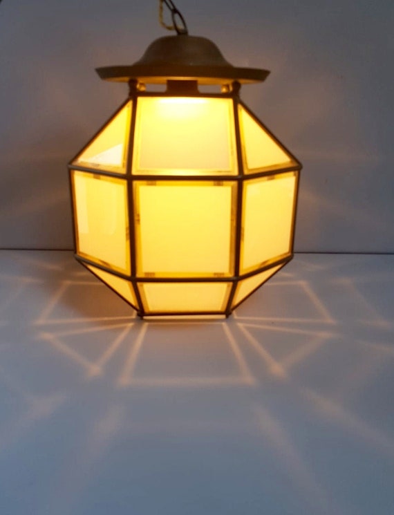 Vintage Hall Light Fixture Entryway Ceiling Light Octagon Glass Lamp Mid Century Frosted Glass French Light