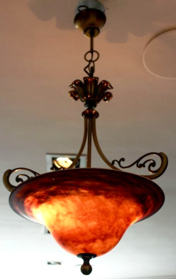 Vintage Bronze And Alabaster Ceiling Light Ceramic Pendant Etsy