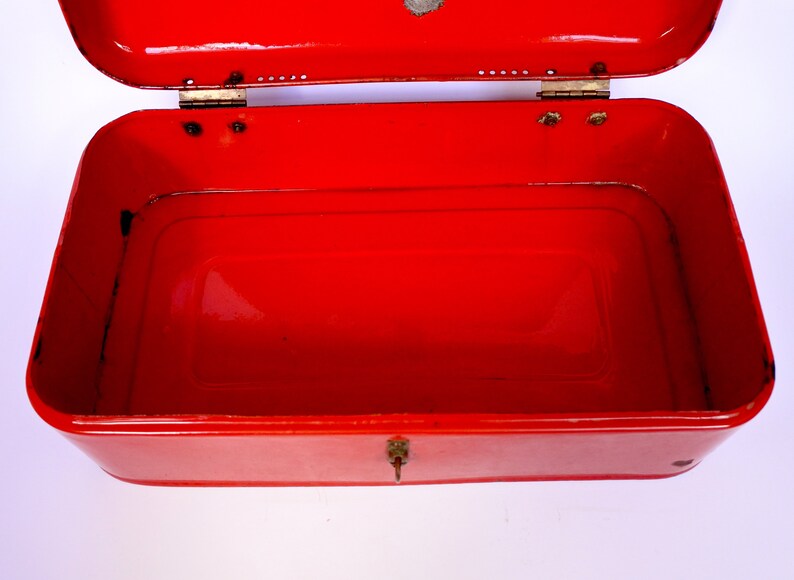 Retro Red Enamel Bread Box Vintage Mid Century Kitchen Etsy