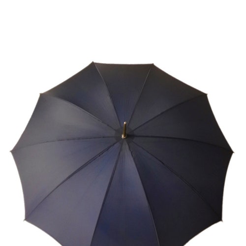 Edwardian Style Umbrella in Dark Blue - Victorian Style Parasol with Pom Poms - 1950s Umbrella Promenade - Antique Costume Accessories Lady