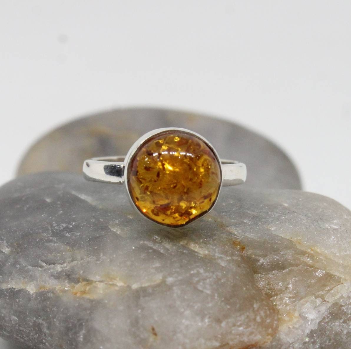 Amber Ring 925 Silver Ring Sterling Silver Ring Round Ring - Etsy