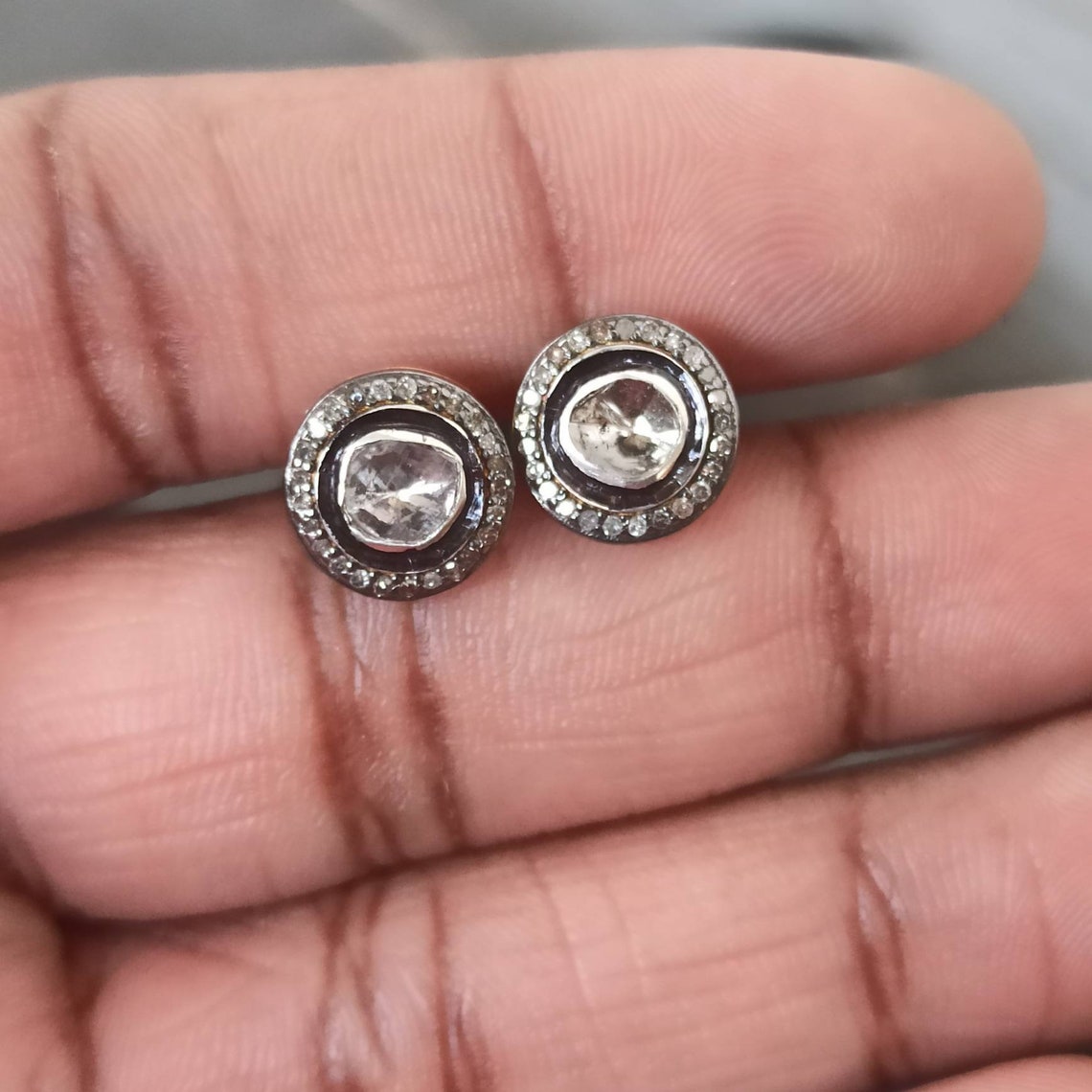 Polki Diamond Stud Earrings Polki Earrings Pave Diamond Etsy