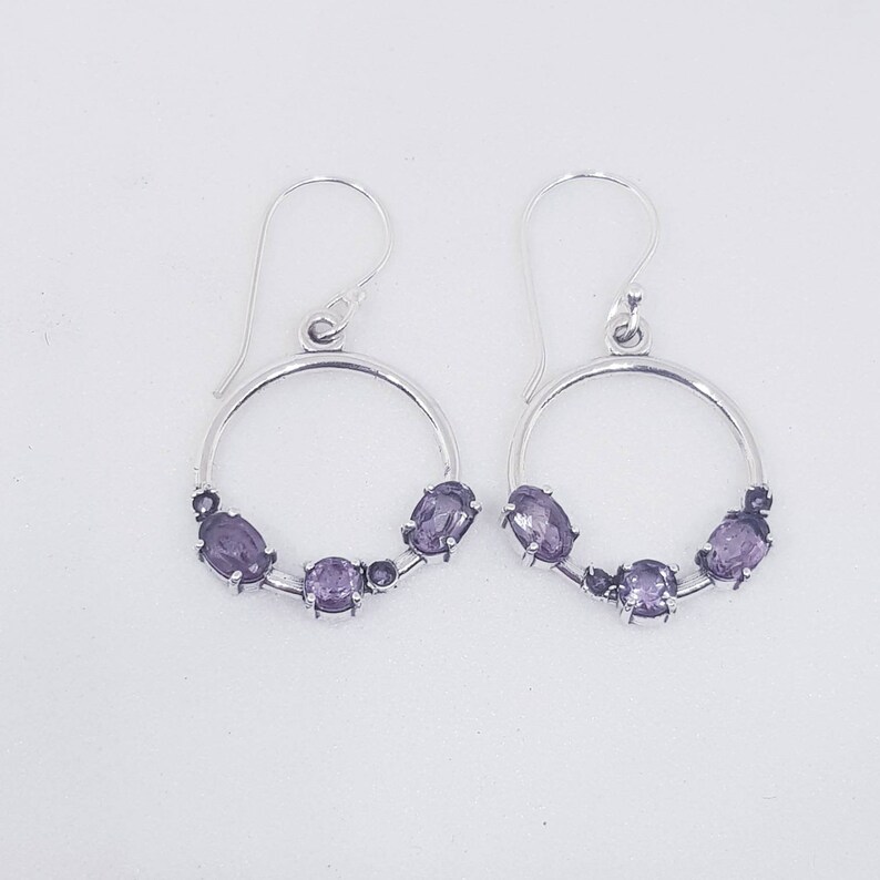 Amethyst Gemstone Earrings Handmade Earrings Round Silver Earrings Purple Stone Earrings 925 Sterling Silver Earrings Artisan Jewelry