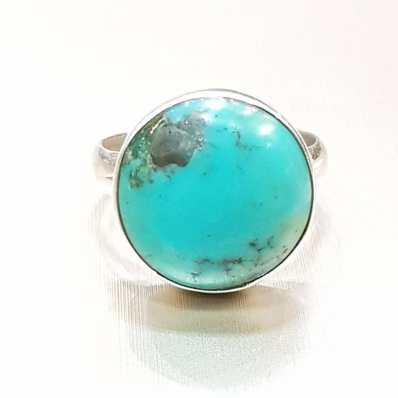 Cabochon ring December Birth Stone Blue Gemstone Ring Sterling silver 925 Silver Ring Round stone Ring Turquoise Ring Bezel Ring