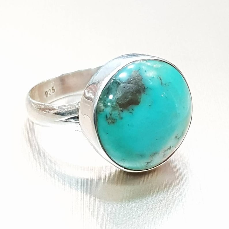 Cabochon ring December Birth Stone Blue Gemstone Ring Sterling silver 925 Silver Ring Round stone Ring Turquoise Ring Bezel Ring