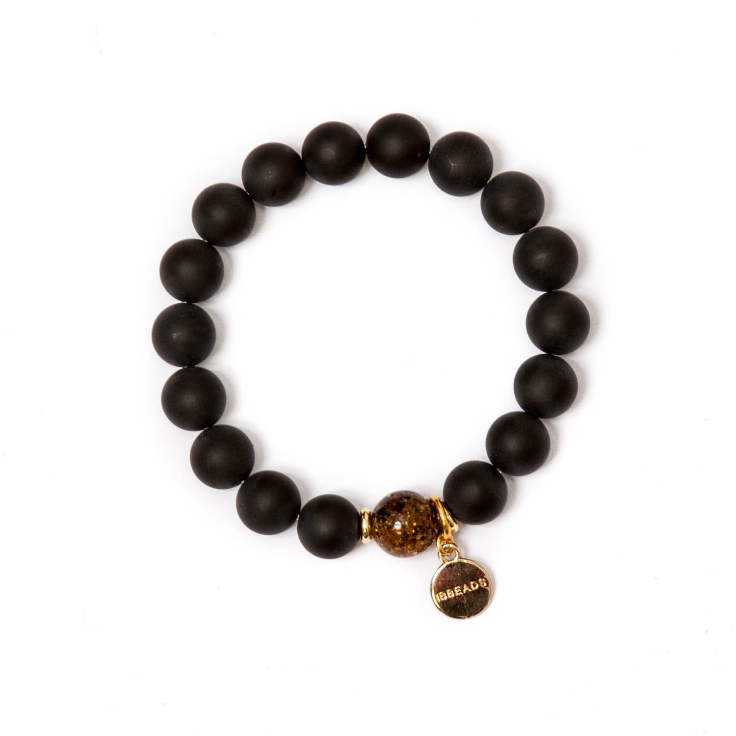 10mm Matte Onyx Stone Bracelet With Exclusive Baltic Amber Green Colour