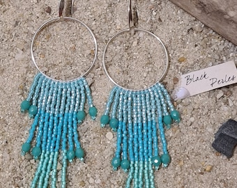 Boucles d'oreilles créoles Miyuki Delicas turquoise Preciosa turquoise Brick stitch