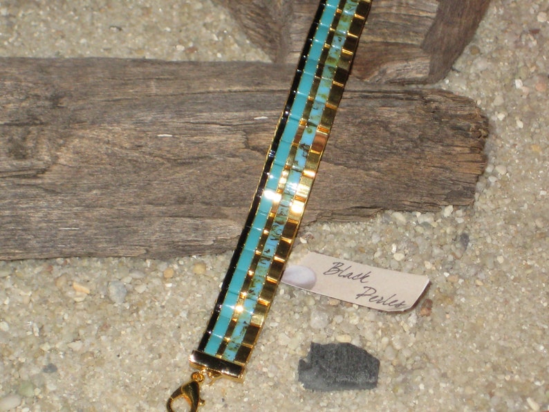 Bracelet tissé turquoise turquoise picasso or plaqué 24K Miyuki Tila image 2