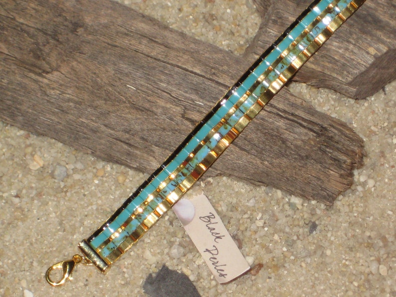 Bracelet tissé turquoise turquoise picasso or plaqué 24K Miyuki Tila image 3