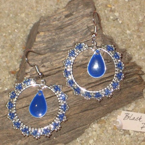 Creole earrings Chic style Miyuki Delica blue silver Miyu rocaille silver Brick stitch Drop email blue