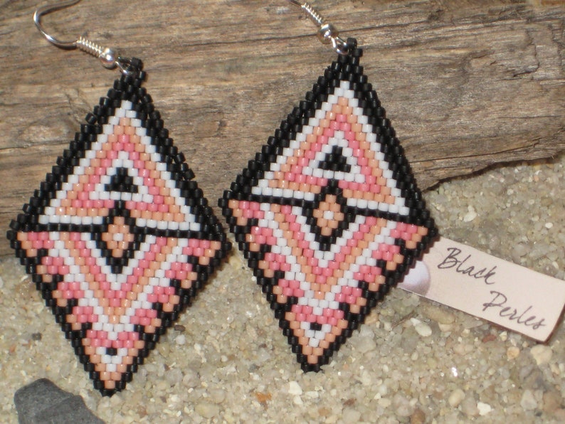 Earrings ethnic style pink Miyuki D\u00e9licas