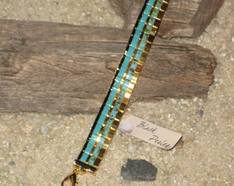 Bracelet tissé turquoise turquoise picasso or plaqué 24K Miyuki Tila