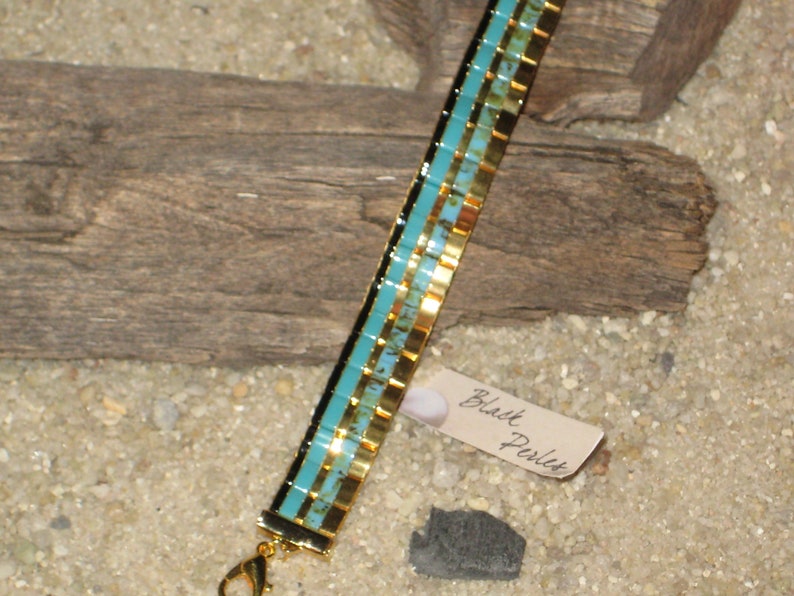 Bracelet tissé turquoise turquoise picasso or plaqué 24K Miyuki Tila image 1