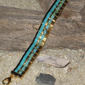 Bracelet tissé turquoise turquoise picasso or plaqué 24K Miyuki Tila image 4