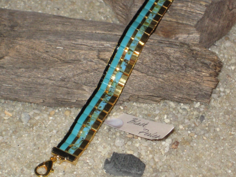 Bracelet tissé turquoise turquoise picasso or plaqué 24K Miyuki Tila image 4