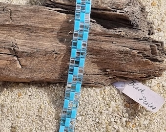 Pulsera tejida azul cristal Miyuki Tila