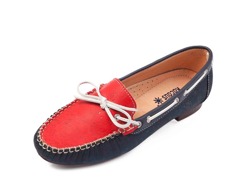 Shoes Cork Fabric Leather Loafers Handmade Womens Shoes Gift for Wife