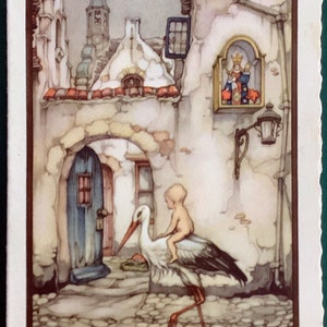 Set von drei Vintage holländischen Babykarten Illustriert von Anton Pieck - Geburtsanzeigen