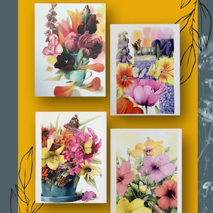 Ensemble de quatre cartes postales florales vintage par Marjolein Bastin