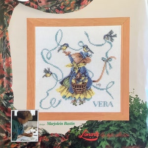 Vintage Cross Stitch Pattern of Vera the Mouse Feeding the Birds Designed by Marjolein Bastin