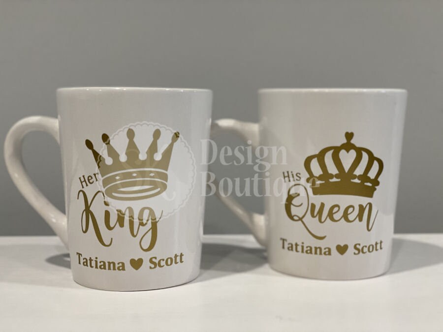 King & Queen Coffee Mug Cup Set His Queen Her King Matching Etsy