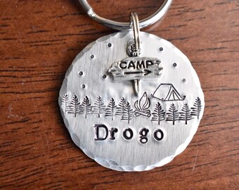 Camping dog tag, Pet dog tag, dog ID Tag, pet dog ID tag, puppy tag, Handstamped dog ID Tag, dog tag for dogs, Silver Dog Tag