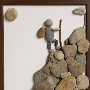 Personalized Hiking Pebble Art, Rustic Home Decor, Gifts for Hikers, 8x10 Framed, Unique, One-of-a-kind, Rock Art